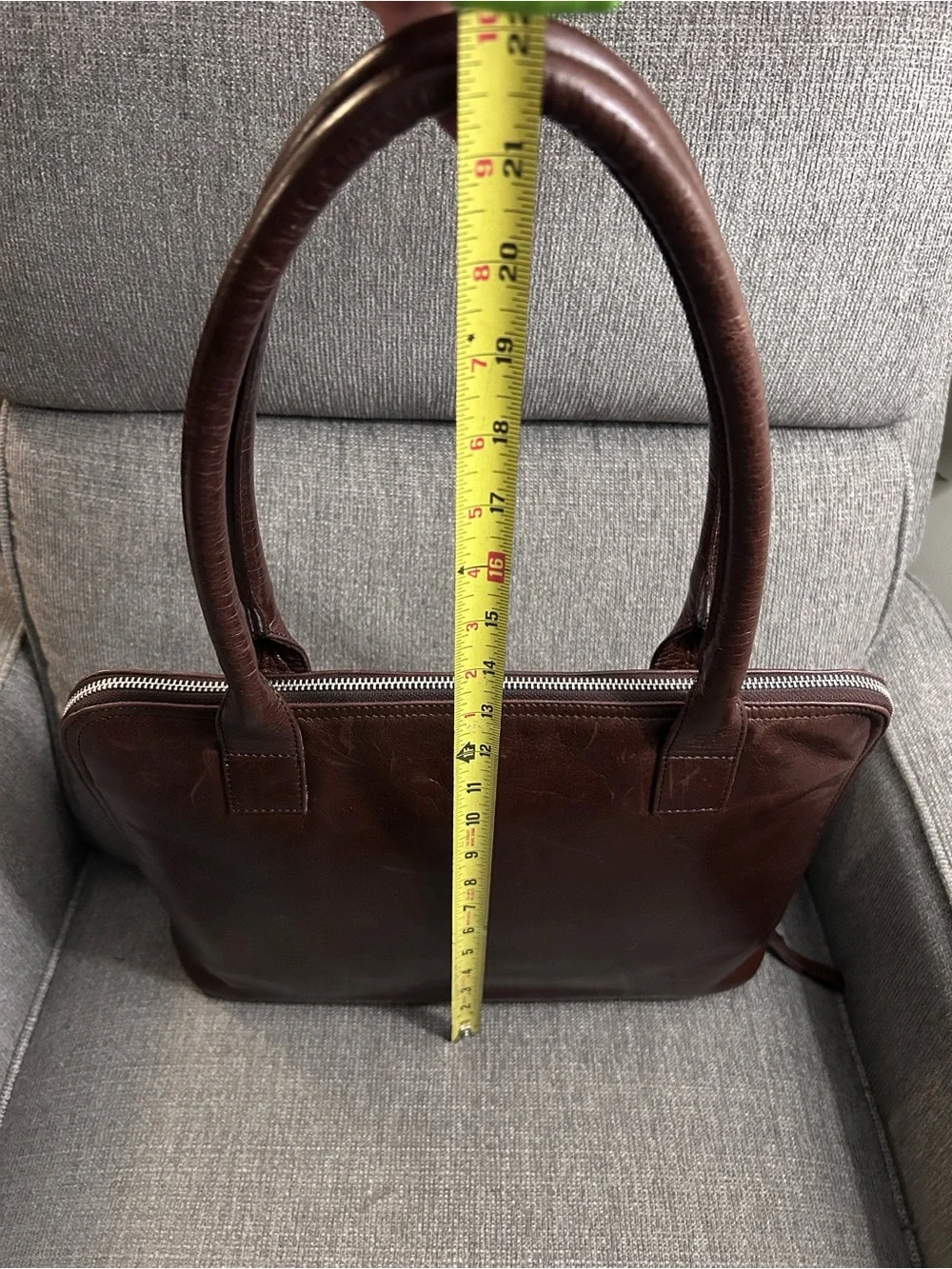 Latico Brown Leather Laptop Bag with silver zipper closure